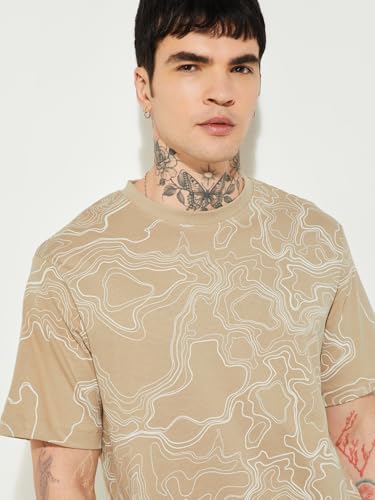 Max URB_N Men Printed T-Shirt(Beige_XXL)