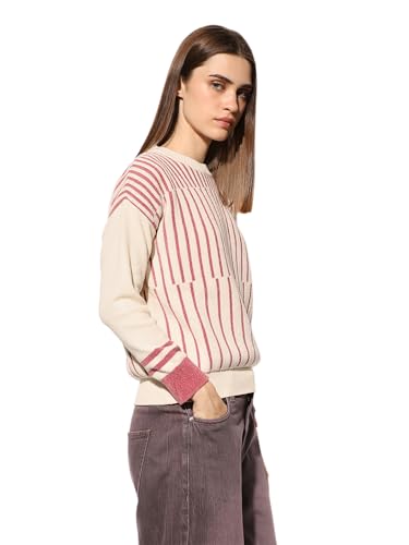 ONLY Women's Polyester Round Neck Pullover Sweater (9005687-Cloud Dancer_Cloud