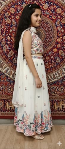 Aarika Girls Ethnic Wear Cream Colour Thread Embroidery Georgette Lehenga Choli Set With Dupatta-(4-15 Years)-(LCH-MC-012029-CREAM-34)