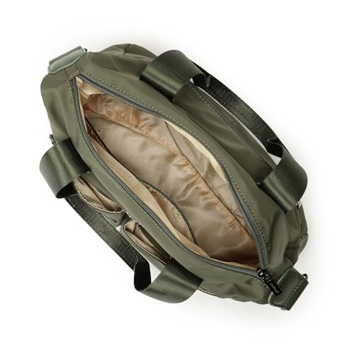 Olive Edge Nylon Satchel | Dual Carry Handbag with Webbing Handles & Detachable Strap| Spacious & Multi-Pocket Design