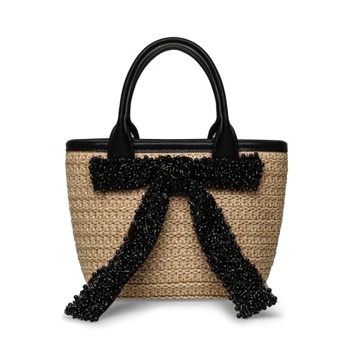 Steve Madden Women's Steve Madden Boww Mini Straw Top Handle W/Bow, Black Multi, One Size