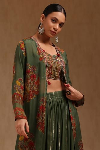 Soch Womens Green Chinon Ethnic Motifs Co-Ord Set With With Beads and Stones