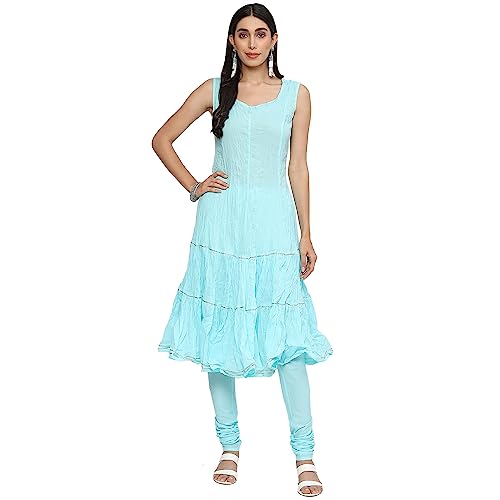 BIBA Women's Polyester Blend Embroidery Fitted Salwar Kurta Dupatta(SKDCHIKANKA8625_TURQUOISE_34)