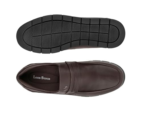 LOUIS STITCH Brunette Brown Leather Shoes for Men | Lightweight Men’s Formal Shoes | Comfortable Slip-On Moccasins | LSLXMCPLBB | UK-10