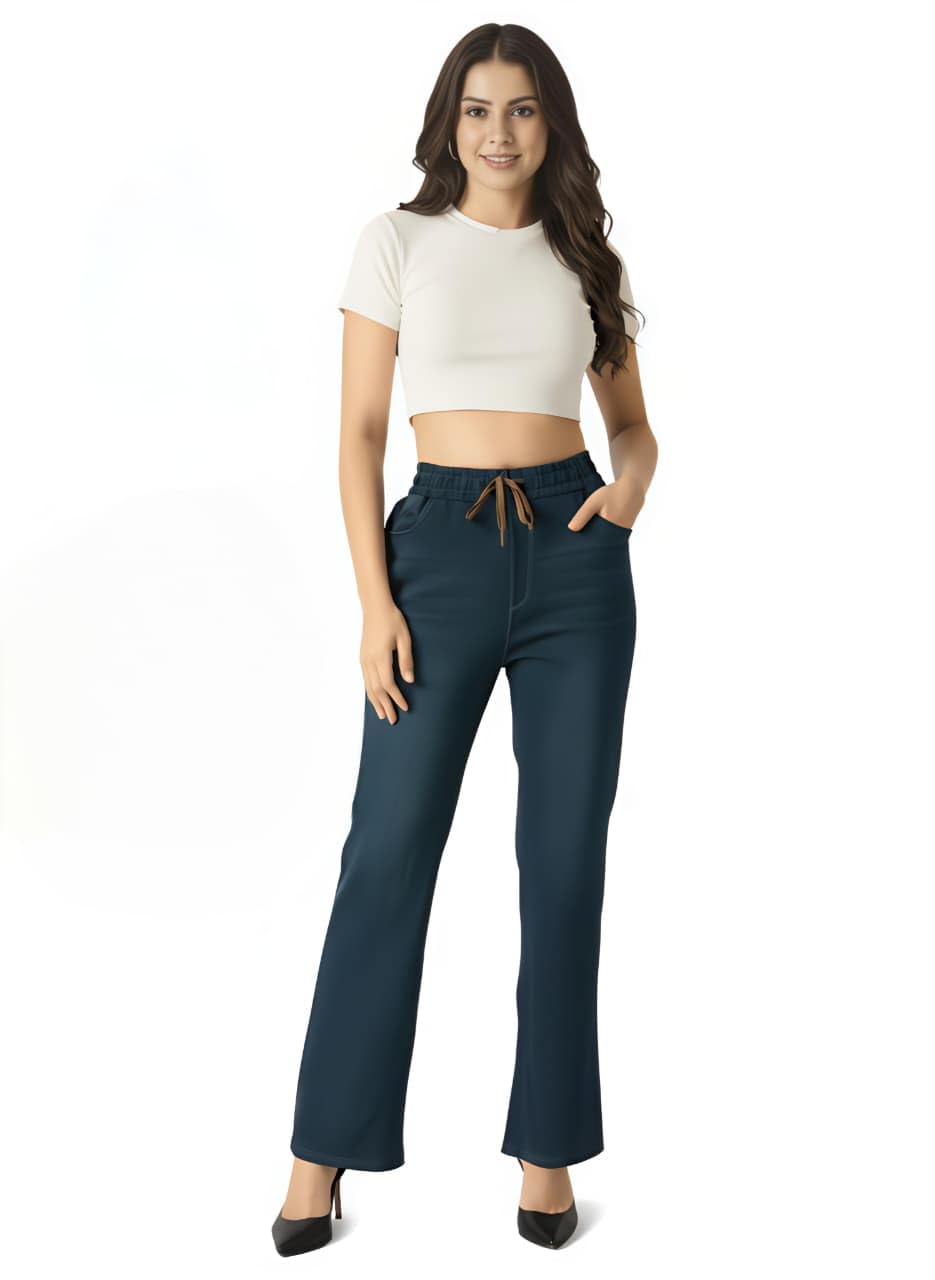 Knots N Stitches Women’s Fleece Lined High Waist Thermal Jeans | Winter Warm Stretch Denim Leggings with Pockets & Drawstring | Soft Elastic Waist Skinny Fit Pants | 2XL