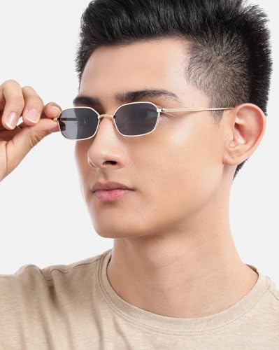 Carlton London Gold Toned with UV Protected Lens Rectangle Sunglass for unisex