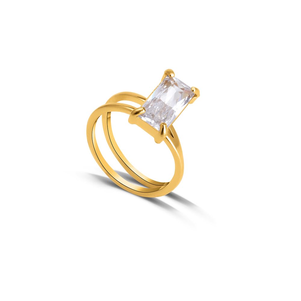 PALMONAS Stacked Zirconia Gold Ring for Womens - Waterproof & Anti-Tarnish (Size-7)