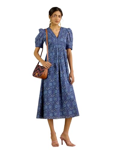 Aarke Ritu Kumar Denim Blue Fiona Fit & Flare Sleeveless Long Dress