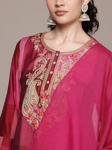 Aarke Ritu Kumar Fushia Rehan Round Neck Kurta With Pant And Dupatta