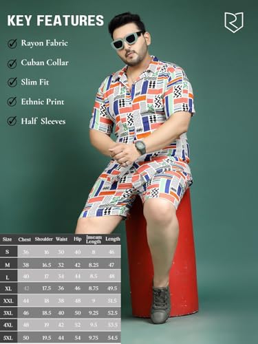 Rigo Printed Co-Ord Set for Men | Casual Plus Size Shirt & Shorts Night Suit