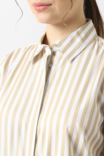 Women Beige Stripe Long Sleeves Formal Shirt