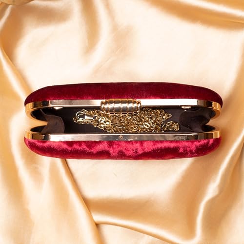 Artklim Maroon Based Plain Velvet Fabric Clutch Bag for Women