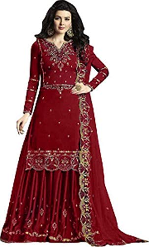 Heewaa Women's Georgette Semi Stitched Salwar Suit Dupatta Set (Maroon)