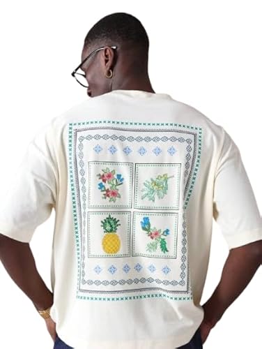 GURIK Men's Oversized Baggy Fit Drop Shoulder Printed Tshirt(SF-Mens-osize-Tshirt-Pine Aple-White-XL)