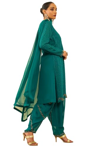 Soch Womens Teal Georgette Embellished Suit Set With Stones
