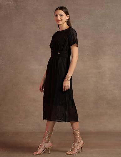 U.S. POLO ASSN. Women's Polyester Fit and Flare Midi Casual Dress (UWAW24DRS146_Black