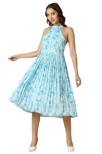 Allen Solly Women's Polyester Modern Knee Length Dress (AHDRWRGFQ75212_Blue