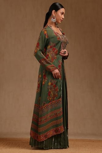 Soch Womens Green Chinon Ethnic Motifs Co-Ord Set With With Beads and Stones