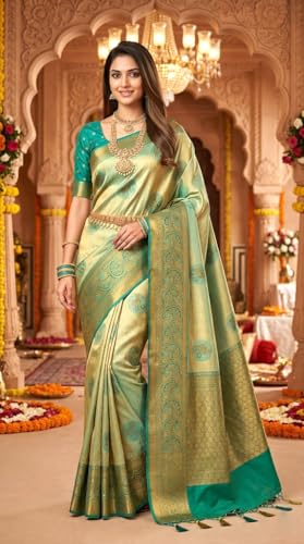 SREE KUMARAN Women's Kanchipuram Silk Pure Pattu Sarees With Blouse (VSK110-3)