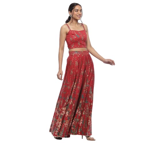 BIBA Women's Polyester Lehenga Sets (FEST2741AW24RED_Red_38)