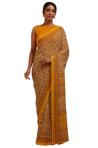 Soch Womens Yellow Georgette Floral Print Saree