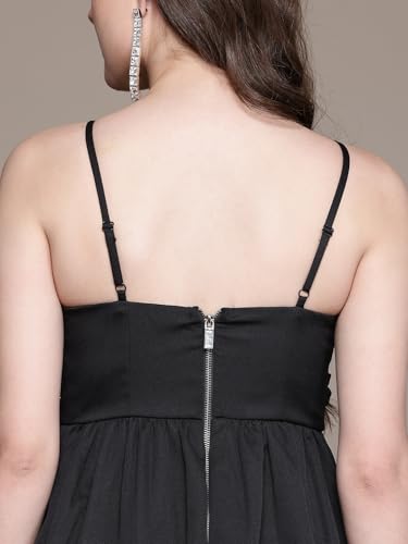 Label RITU KUMAR Black Rosetta Crew Neck Short Dress