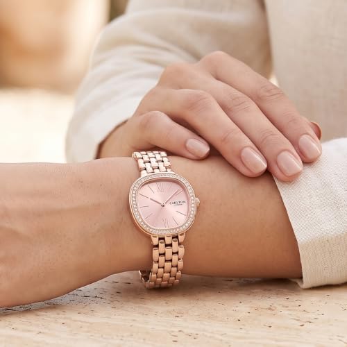 Carlton London Women's Watch Maisie Pink Rectangle Dial MSRGPNK | Pink Dial | Rectangle Dial Shape | Rose Gold Stainless Steel Bracelet | Quartz Movement