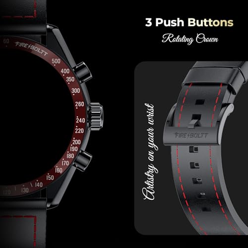 Fire-Boltt Moonwatch 36.3mm (1.43 inch) AMOLED Display, Wireless Charging, Metallic Frame, Premium Leather Straps, Complete Health Suite, Bluetooth Calling, Sports Modes (Black L)