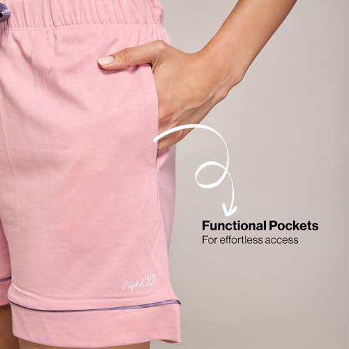 NYKD (NYS912 Soft Cotton Modal Shorts for Women | Relaxed Fit with Non Slip Elasticated Waistband, Adjustable Drawcord & 2 Side Pockets | Ideal for Night, Lounge Pink