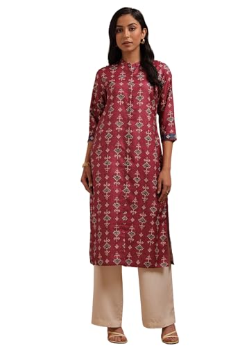 Soch Womens Onion Pink Rayon Bandhani Print Kurta