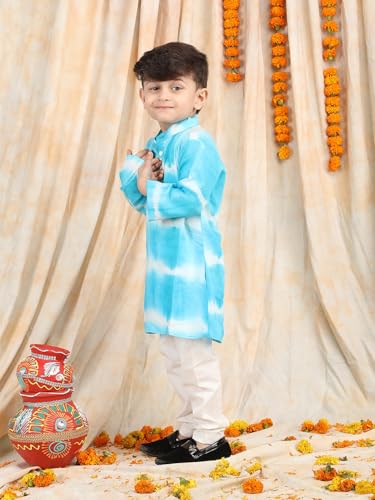 POLKA TOTS Premium Kurta Pajama for Kids Boys | Jubba for Kids Kurta Pyjama Set for Boys | Sherwani for Boys | Traditional Outfit | Wedding Celebration & Indian Festive Clothing Set | Blue - 7-8 Y
