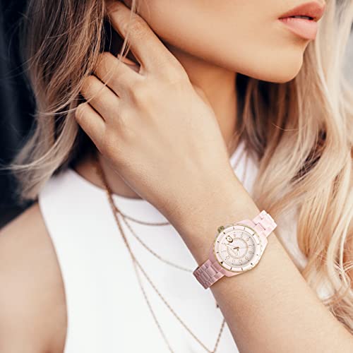 COACH Coach Watch Women's PRESTON Ceramic Quartz Watch Watch Brand, Pink, Bracelet Type