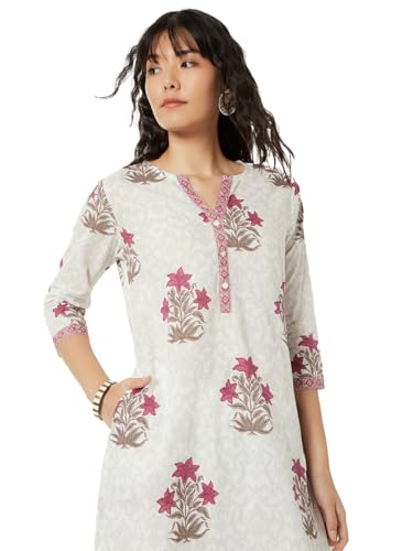 Max Women Floral Print Straight Kurta(White_L)