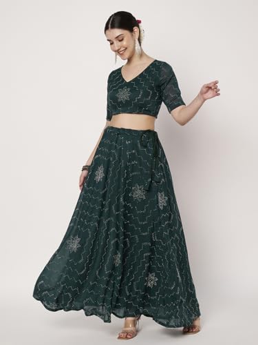 studio rasa Women's Silk Blend Embellished Bias Skirt for Wedding Festive Party (SKTC72517L_Green_Large)