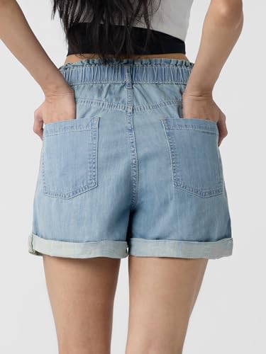 The Souled Store Denim Shorts: Stone Women and Girls Buttoned Solid Cotton Above The Knee Denim Shorts