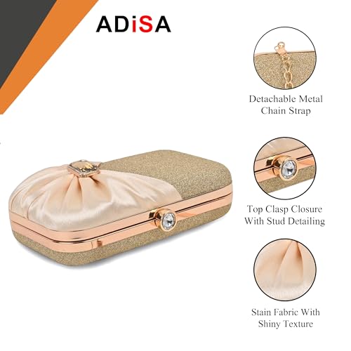 ADISA Studded formal party clutch with gold chain for women and girls (CL107-GOL)