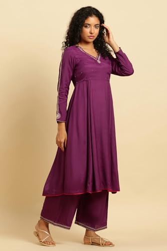 W for Woman Purple Anarkali Festive Kurta, Parallel Pants and Dupatta Set_24AUWS19526-220316_2XL