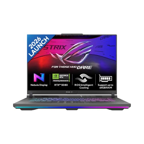 ASUS ROG Strix G16 (2026),AMD Ryzen 9 8940HX,RTX 5080-16GB,16GB RAM (Upgradeable),1TB SSD,FHD+,16"(40 cm),165Hz,Windows 11,M365 Basic(1Y),Office 2024,Eclipse Gray,2.5 Kg,G614PW-RV078WS,Gaming Laptop