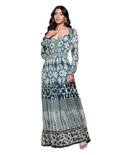 Ritu Kumar Sweetheart Neck Full Sleeves Long Dress Blue