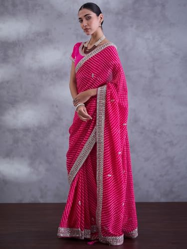 SAREE MALL Women's Pink Georgette Bandhani Printed Saree With Unstitched Blouse (DHNIYA801C8_DC)