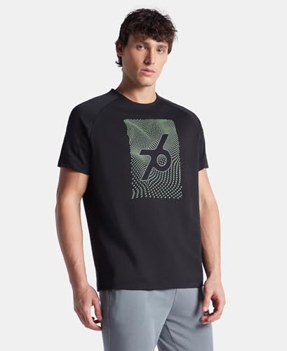Jockey MV02 Men's Super Combed Cotton Blend Graphic Printed Round Neck Half Sleeve T-Shirt with Stay Fresh Treatment_Black_S