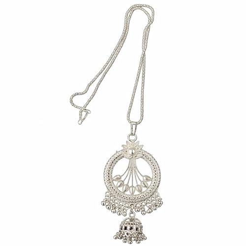 Oxidised Silver Necklace for Women – Traditional Round Pendant with Jhumka Design | Ethnic Jewelry for Festive