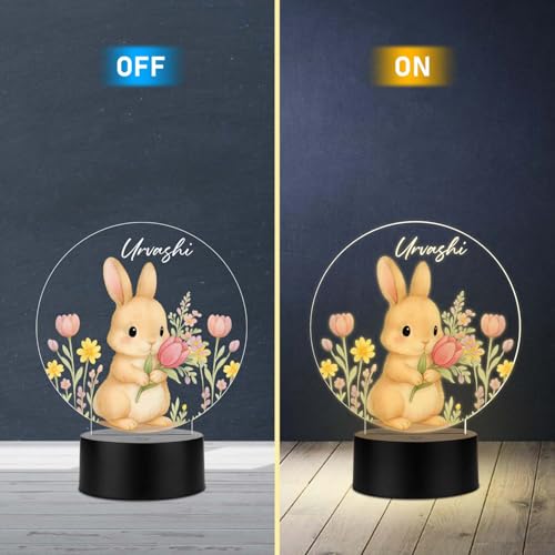 GIFTMEBAZAR Personalized Cute Rabbit Led Night Lamp with Warm White Light & USB Powered | Childrens Room Bedside Desk Lamp Birthday Return Bunny Theme Gift for Kids