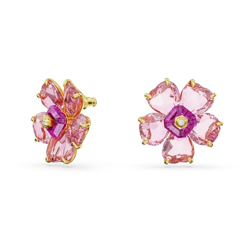 Swarovski Idyllia stud earrings, Flower, Pink, Gold-tone plated