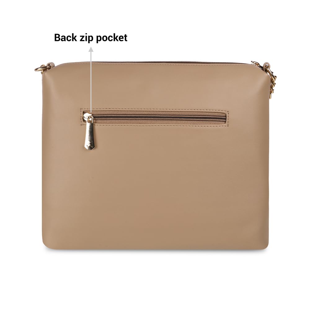 Mochi Women Beige Zip Top Sing Bag (66-7673)