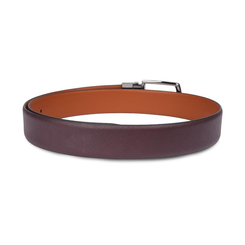 UNITED COLORS OF BENETTON Altdorf Leather Men Reversible Belt - Wine+Tan, L 1M | Waist Range: 37-41 | Saffiano Textured Reversible Belt With Pin Closure