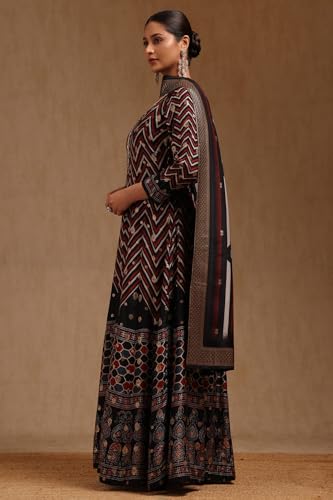 Soch Womens Black Russian Silk Chevron Gown with Mirror and Cutdana
