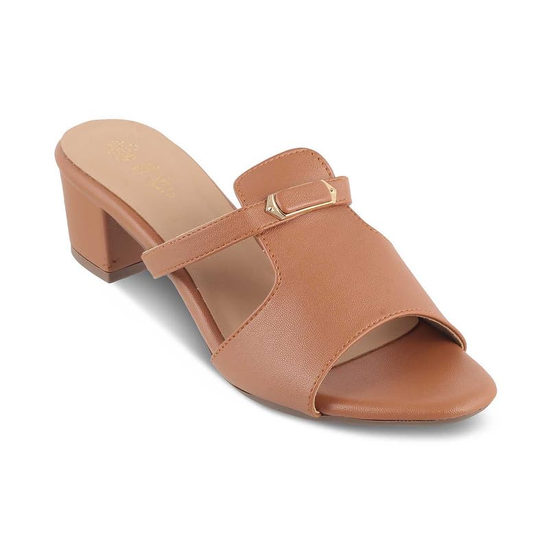 tresmode 239-MISO TAN WOMEN DRESS BLOCK HEEL SANDALS EU/40 UK/7
