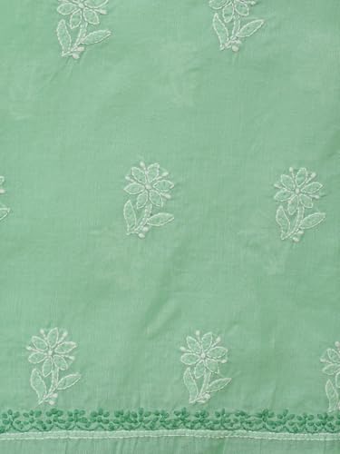 Ada Hand Embroidered Lucknowi Chikankari Unstitched Cotton Dress Material Suit Piece with Dupatta for Women 01A873268 Sea Green