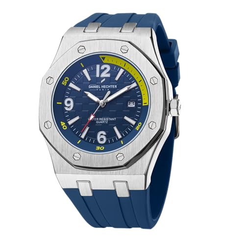 Daniel Hechter Paris Grenelle Collection Analog Watch for Men – Stainless Steel Bezel, Silicone Strap with Textured Dial and Date Display - DHM1015